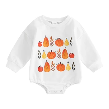 Baby Baby Fall Romper ilgomis rankovėmis moliūgų lapų atspaudas Smėlinukas Naujagimio Helovino drabužiai
