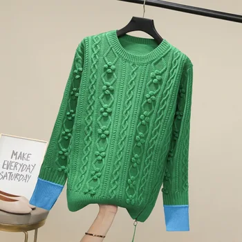 Žieminis storas megztinis moterims, žalia spalva , megzti megztiniai, nedidelis strecho Y2k viršus , džemperiai iš trafų, moteriški megztiniai, megztiniai