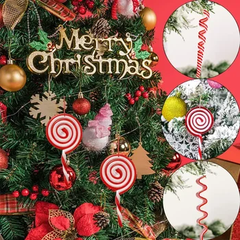 Kalėdų eglutės dekoro saldainiai cukranendrių raudona balta plastikinė ledinukas Pakabinamas pakabuko ornamentas Kalėdų Naujųjų metų namų vakarėlio dekoravimui
