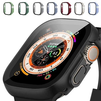 Apple Watch Ultra dėklo dangtelis 49 mm priedai PC smūgiams atsparus buferis + grūdinto stiklo ekrano apsauga iwatch dėklo serija Ultra