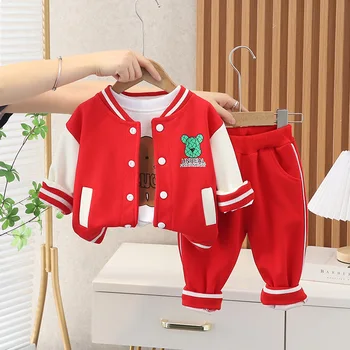 Korean Baby Boy Clothes 1–2 Years Cartoon Cardigan Striukės + marškinėliai + Kelnės Girls Boutique apranga Kids Brand drabužių komplektas