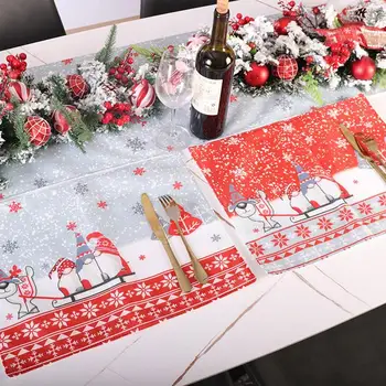 Žiemos kalėdinių dekoracijų stalo bėgikas valgomojo stalui Kalėdų senelio raštas austas patvarus neslystantis izoliuotas valgomojo dekoravimas
