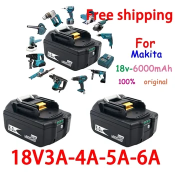 100% Originalas Makita 18V 6000mAh įkraunamų elektrinių įrankių baterija su LED ličio jonų keitimu LXT BL1860B BL1860 BL1850