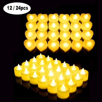 24vnt LED elektrinė netikra žvakė šiltai balta tikroviška ryški mirganti lemputė LED arbatos lemputė sezoninei festivalio šventei