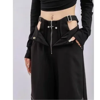 Deeptown Black Y2k gotikinės krovininės kelnės moterims Gyaru Oversized Vintage Baddies Streetwear Kelnės Coquette Harajuku Techwear