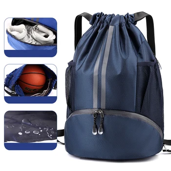 Krepšinio sporto salės krepšys Vyrai Mada Mėlyna raištis Kuprinė Kvėpuojanti tinklinė kišenė Fitnesas Plaukimas Treniruočių krepšys Sausas šlapias atskyrimas