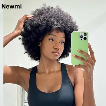 Afro Kinky Garbanotas Perukas Žmogaus plaukai moterims Newmi trumpi garbanoti perukai Žmogaus plaukai Pixie Cut Afro Perukas juodaodėms moterims