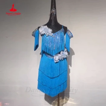 Lotynų suknelė moterims Individualizuota Rumba Chacha Tanoge Performanso kostiumas Moteriški profesionalūs drabužiai Lotyniškos suknelės su pakraščiais
