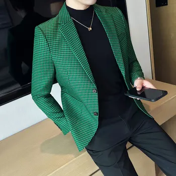 The New Fashion Everything with The Korean Version of Handsome British Style Slim- Business Casual Suit Thousand Bird Check Suit