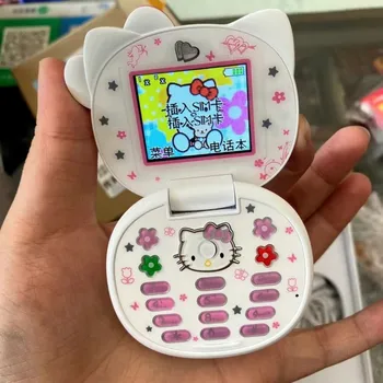 Sanrio Hello Kittyoriginal Kawaii Flip Phone animacinis filmas Mieli vaikai Rožinis baltas mini telefonas Vaikų gimtadienis Mada Fanny Žaislas