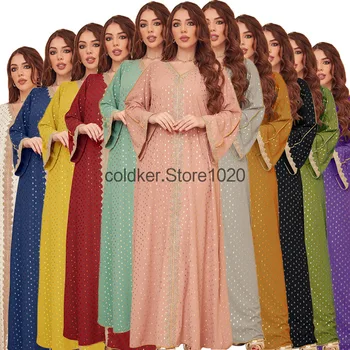 Tarpvalstybiniai moteriški drabužiai Europoje Amerikoje ir Artimuosiuose Rytuose 2023 m. vasaros nauja paauksuota musulmoniška Dubajaus suknelė