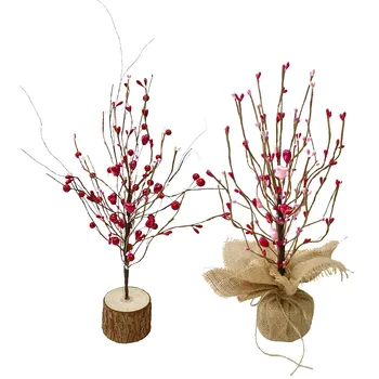 Valentino dienos dekoracijos Dirbtiniai uogų gėlių stiebai Raudoni širdies formos uogų lapai Stalo medis Vestuvių namų dekoravimas