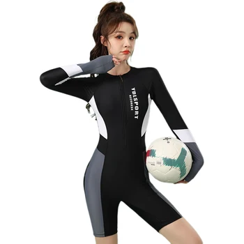 Moteriškas sportinis maudymosi kostiumėlis Banglenčių sportas Paviršinis nardymas ilgomis rankovėmis Vientisi maudymosi kostiumėliai Moterys plius dydžio treniruotės Plaukimo kostiumai Tamprūs
