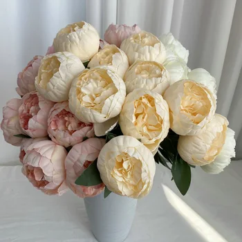 Dirbtinis bijūnas Puokštė Šilkas Netikra gėlė Vestuvių nuotakos gėlių bijūnai Simuliacinis stalas Miegamojo dekoravimas Pieniškos baltos gėlės