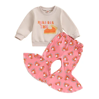 Baby Girl 2Pcs Fall Apranga ilgomis rankovėmis Pie Letter Print džemperis + Flare Pants Set Toddler Spring Drabužiai