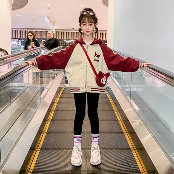 Sanrio anime serialas Merginos Žieminis sutirštintas šiltas laisvalaikio paltas Mielas Kuromi vaikai Rudens viršutiniai drabužiai su gobtuvu Kawaii animaciniai drabužiai