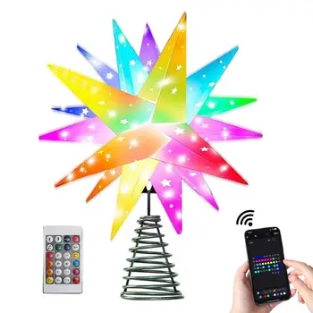 Spalvą keičianti apšviesta žvaigždė Kalėdų eglutės topperis 3D žvaigždės eglutės viršūnės spalvos keitimas naudojant nuotolinio valdymo pultą & Programos valdymas Kalėdų eglutės dekoras