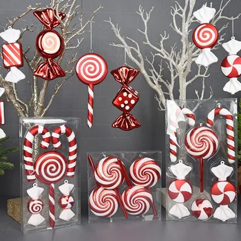 Kalėdinis kabantis saldainių kamuolys Saldainių saldainių pakabukas Raudonas baltas saldainis Saldainių eglutės dekoras Pagrindinis Naujieji metai