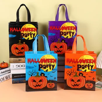 Helovino neaustinis maišelis Moliūgų krepšys Dovanų maišeliai su rankenomis Pirkinių dovanų maišelio triukas arba Skanėstas Laimingos Helovino dienos saldainių krepšys