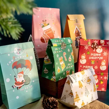 12vnt Kraft popierinių saldainių sausainių maišelis Kalėdų senis Sniego senis Kalėdų dovanų pakavimo maišeliai Xmas Navidad Naujųjų metų vakarėlio dekoro reikmenys