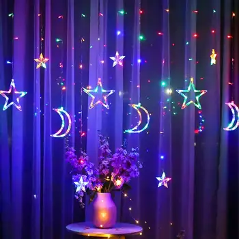 220V 3.5M Romantiška mėnulio žvaigždė LED užuolaidų styga Mirksinti fėjų šviesa Neperšlampama kalėdinė girlianda lauko sodas Kalėdų dekoras