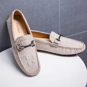 Krokodilo raštas Įsispiriami odiniai batai Vyriški natūralios odos gaminiai Korėjiečių britų mados laisvalaikio batai Tods Summer Loafers Vyriški