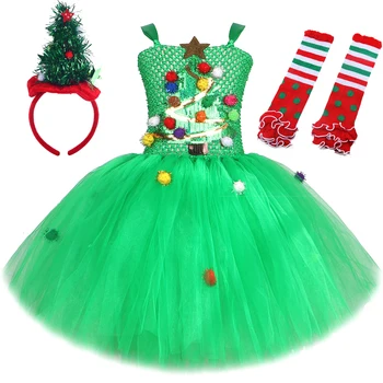Žalios Kalėdų princesės suknelės mergaitėms Kalėdų eglutės kostiumai Vaikai Naujųjų metų šventė Dovanų apranga Vaikų karnavalo vakarėlio drabužiai