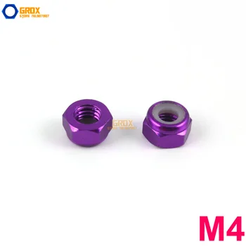 20 vnt m4 violetinės šešiakampės nailono užrakto veržlės aliuminio