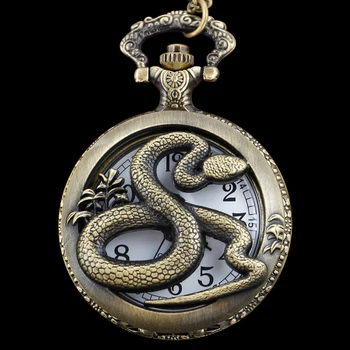 Tuščiaviduris išskirtinis žvėries gyvatės reljefas su grandininiu kvarciniu kišeniniu laikrodžiu Analoginis signalas Steam Punk vėrinys Pakabukas Dovanų laikrodis