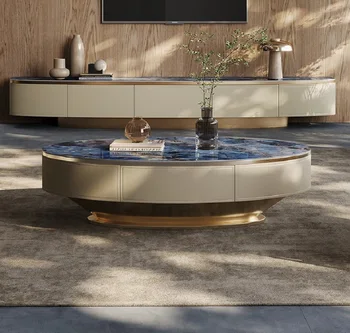 itališka lengva prabangi svetainė nerūdijančio plieno dizaineris minimalistinis ovalus kavos staliukas