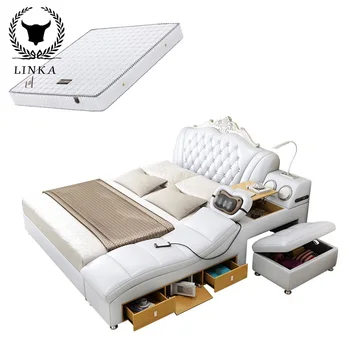 Tatami odinė lova daugiafunkcinė lova pagrindinis miegamasis dvigulė lova 1,8 metro modernaus prancūziško stiliaus 2 asmenų lova protingas namų tiekimas