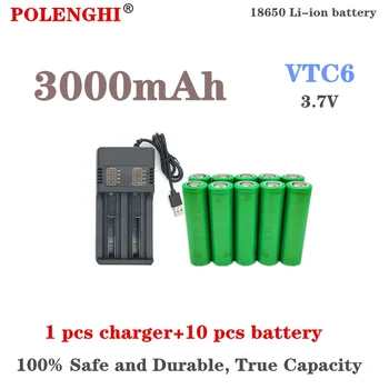 100% tikroji talpa 3.7 V 3000mAh 18650 VTC6 įkraunama ličio jonų baterija 30A tinka žaisliniams įrankiams žibintuvėlis + USB įkroviklis