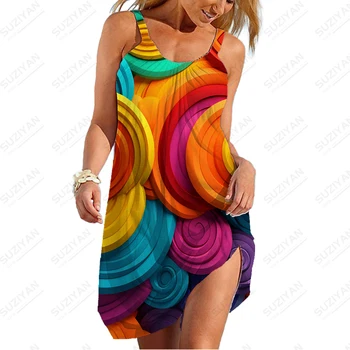2023 Vasara Aukštos kokybės suknelė Madinga 3D spausdinimo suknelė Laisvalaikio suknelė Moteriška paprasta minkšta spagečių dirželio suknelė
