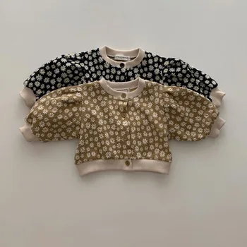 2023 Ruduo Naujas paltas ilgomis rankovėmis Medvilninis mielas Baby Girls Fashion Flower Print Cardigan Toddler Casual Versatile Jacket