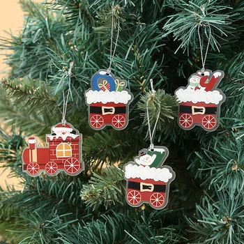 6CM 2023Nauji kalėdiniai reikmenys Karaliaus eglutės viršelio dekoracijos Akrilo animacinių filmų spausdinimas Kalėdų mažas traukinys Mažas pakabukas Pakabinimas