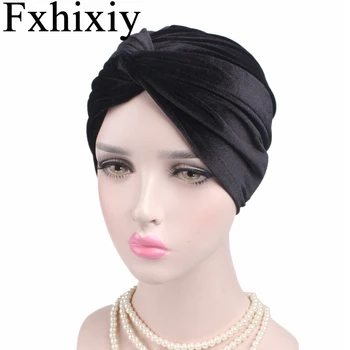 Musulmonės moterys Elastinis aksomas Knotted Turban skrybėlės Chemoterapija Vėžys Chemoterapijos pupelės Kepurės Galvos apdangalas Plaukų slinkimo dangtelis
