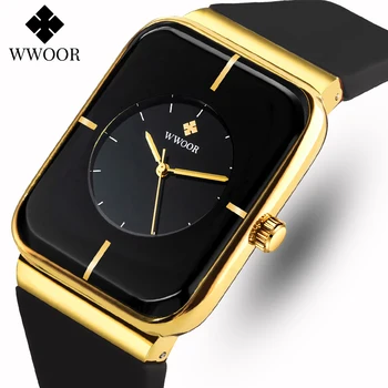 WWOOR Vyriški laikrodžiai Mada Paprastas kvadratinis kvarcinis rankinis laikrodis Vyriškas originalus vandeniui atsparus silikoninis dirželis Laikrodis vyrams Trend Style