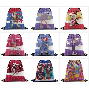 Amazing Digital Circus Drawstring Bag Vaikų kuprinės laikymo krepšiai Dovanų krepšys Madingas drobinis raištelis Maišelis Anime vakarėlio krepšys