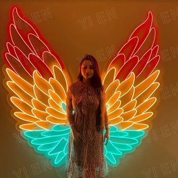 Spalvingas angelo sparno neoninis menas, Helovino dovana, angelų neoninis dekoras, led neoniniai pakabukai, namų dekoras, sparnų dizainas, unikalus sienų dekoras