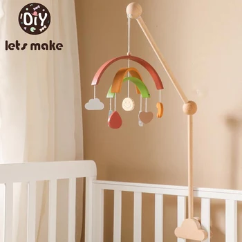 Baby Wooden Bed Bell Cartoon Rainbow Mobile Hanging Barttles Toy Hanger Crib Mobile Bed Bell Wood Toy Holder Arm Bracket Kid Gift