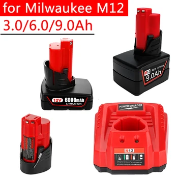 Nauja 12V 3.0Ah/6.0Ah/9.0 įkraunama baterija Milvokio M12 XC akumuliatoriniams įrankiams 48-11-2402 48-11-2411 48-11-2401 MIL-12A-LI