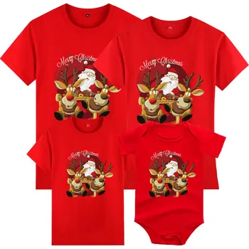 2023 Šeimos drabužiai Kalėdiniai derantys drabužiai Motinos dukros marškinėliai trumpomis rankovėmis Raudoni Kalėdų Kalėdų senelio motinos vaikų topai