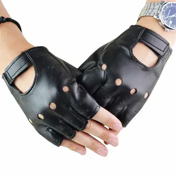 1 Pora Unisex Black PU odinės pirštinės be pirštų Solid Female Half Finger Driving Women Men Fashion Punk Gloves