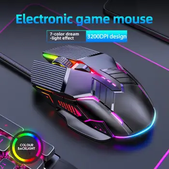 Ergonomiška laidinė žaidimų pelė USB kompiuterio pelė Žaidimai RGB apšviesta žaidėjo pelė 6 mygtukas LED tylios pelės PC nešiojamam kompiuteriui