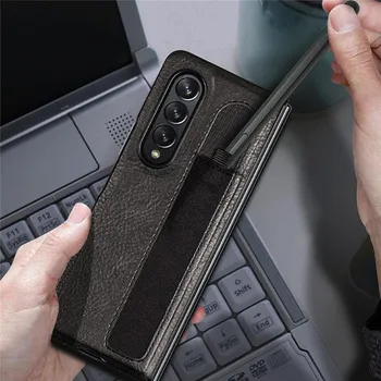 Z fold3 Retro Lychee Touch Pen lizdo telefono dėklas, skirtas Samsung Glaxy Z fold 3 Anti-drop odinis apsauginis dėklo apvalkalas