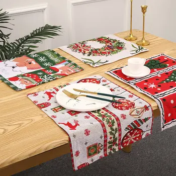 HOT Christmas Placemat Kalėdų senelis Linksmas dekoras Namų dekoro papuošalai Virtuvė Chrismas Stalo dekoravimas Kalėdų dovana Naujieji 2022 metai