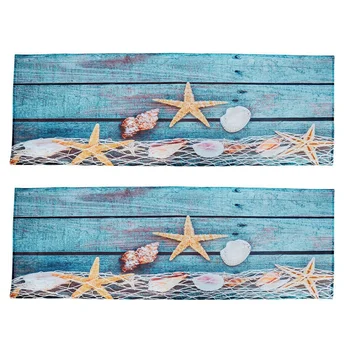 2X retro mėlynos medienos grindys Žvejybos tinklas Conch Shells Starfish Jūriniai neslystantys dekoratyviniai vonios kilimėliai Kilimėliai 40X120cm