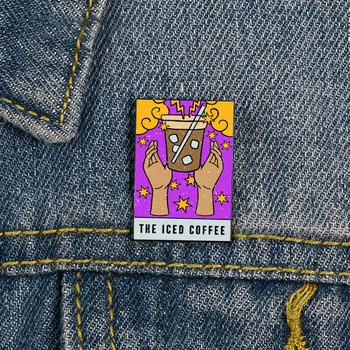 The Iced Coffee Reading Witch Printed Pin Vintage Saches Shirt Lapel Teacher Bag Badge Cartoon Pins for Lover Girl Friends