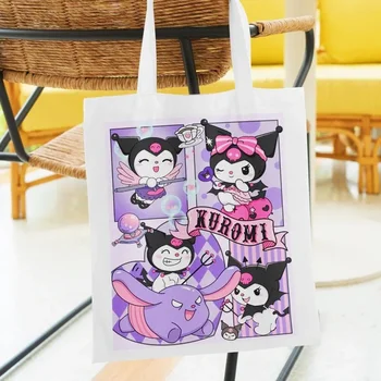 Cartoon Canvas Daugkartinio naudojimo krepšys Kawaii kuromi sanrio Portable Storage HandBags Shoulder Bag for Women and Girl Shopping