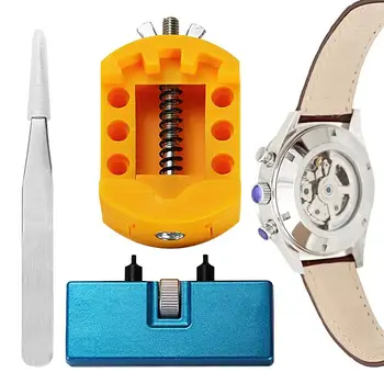Laikrodžių taisymo įrankių dėžutė Laikrodžio akumuliatoriaus pašalinimo įrankis su laikiklio pagrindo pincetu spyruoklinės juostos įrankis Laikrodžio veržliarakčio nugaros valiklio reguliavimas